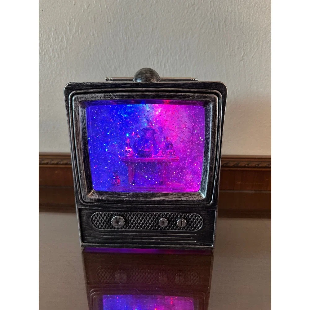 Cracker Barrel Halloween Witch TV Glitter Globe Light Up Retro Television 7x6